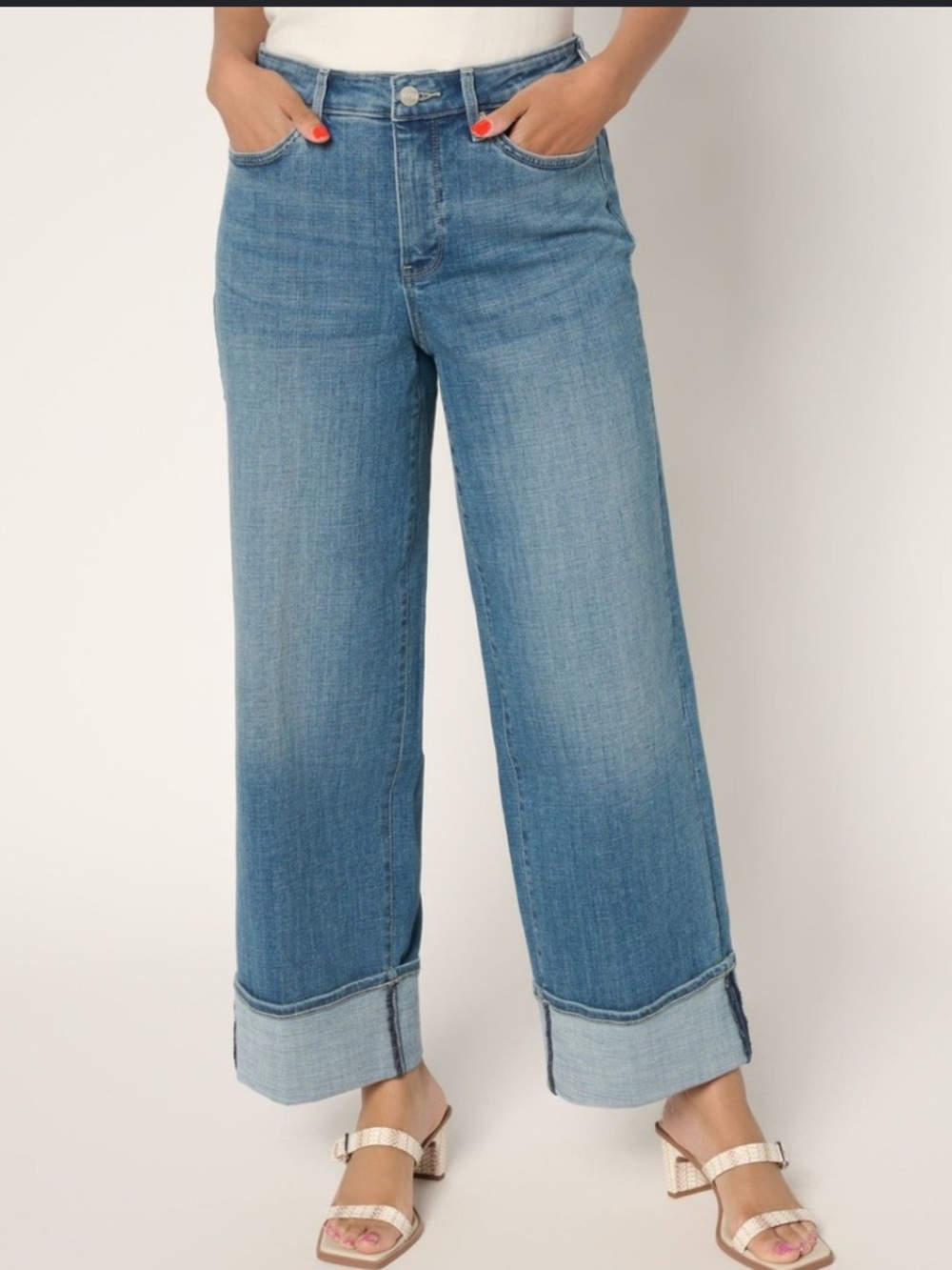NYDJ Teresa Wide-Leg Cuffed Jeans in Light Blue Wash